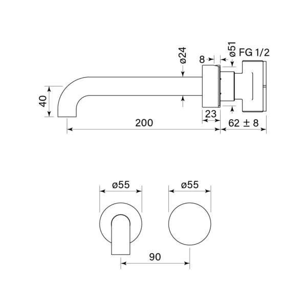 ZERO PROGRESIV SMOOTH WALL BATH MIXER SET, 200 - Image 3