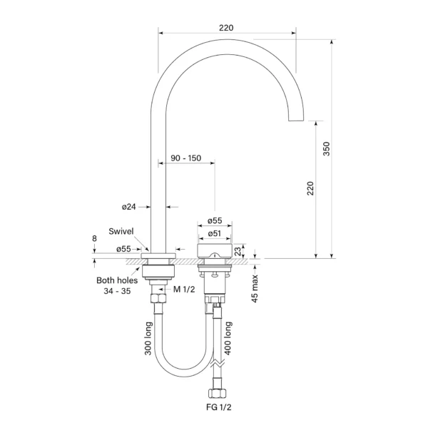 ZERO PROGRESIV SMOOTH HOB BASIN MIXER TALL CURVE - Image 7