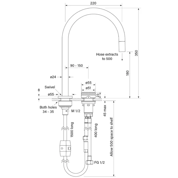 ZERO PROGRESIV KNURL SINK MIXER W. PULL OUT, CURVE - Image 2