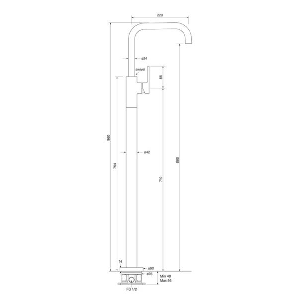 ZEOS FLOOR BATH MIXER, SQUARE - Image 2