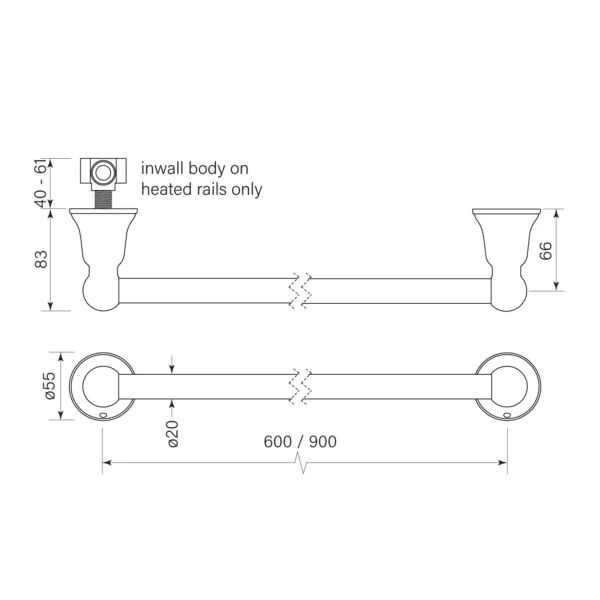 CASCADE NON-HEATED TOWEL RAIL 900 - Image 2