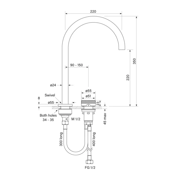 ZERO PROGRESIV FLUTED HOB BATH MIXER CURVE - Image 2