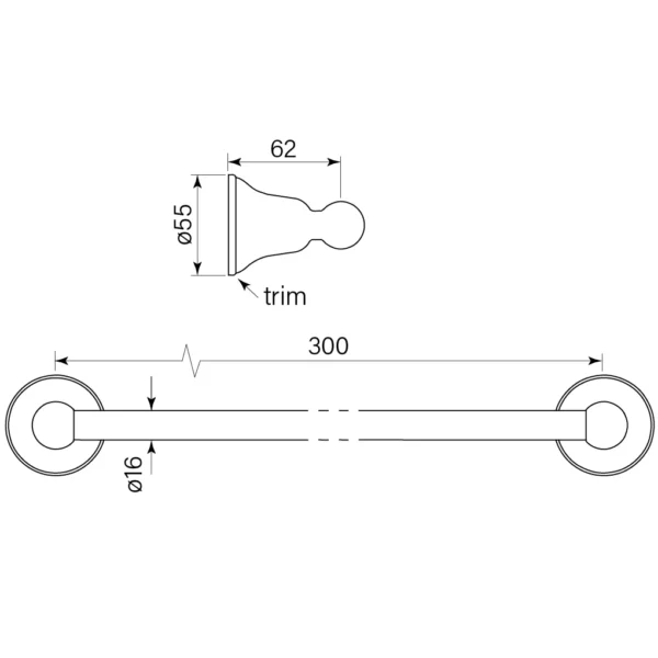 CASCADE HANDLE TOWEL RAIL SINGLE 300 - Image 2