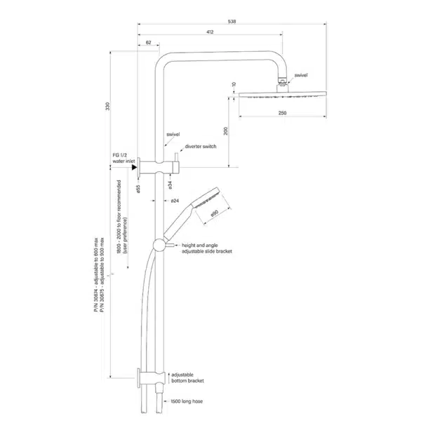 PEGASI DUAL SHOWER 900 SQA 90RND, 250 - Image 2