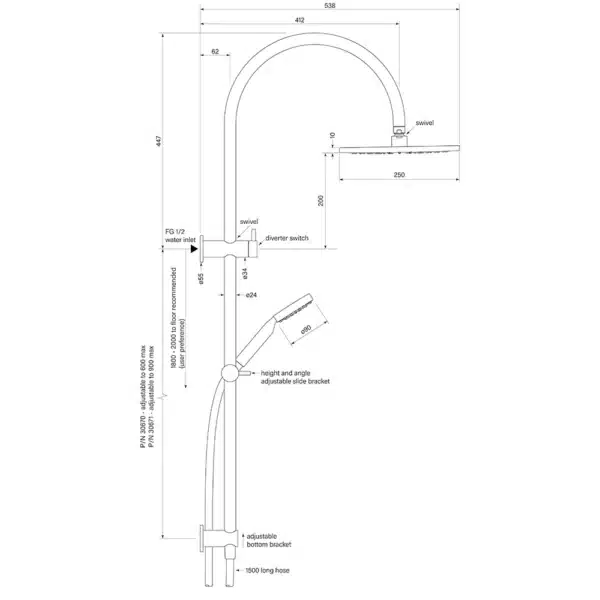 PEGASI DUAL SHOWER 600 CRV 90RND, 250 - Image 2
