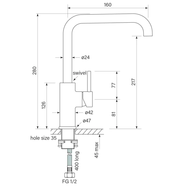 PEGASI M SINK MIXER SQUARE 160 - Image 2