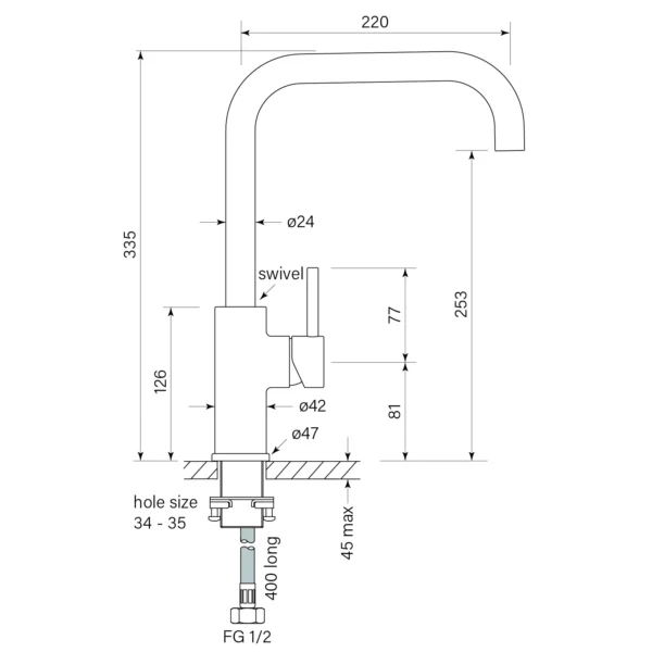 PEGASI M SINK MIXER SQUARE 220 - Image 2