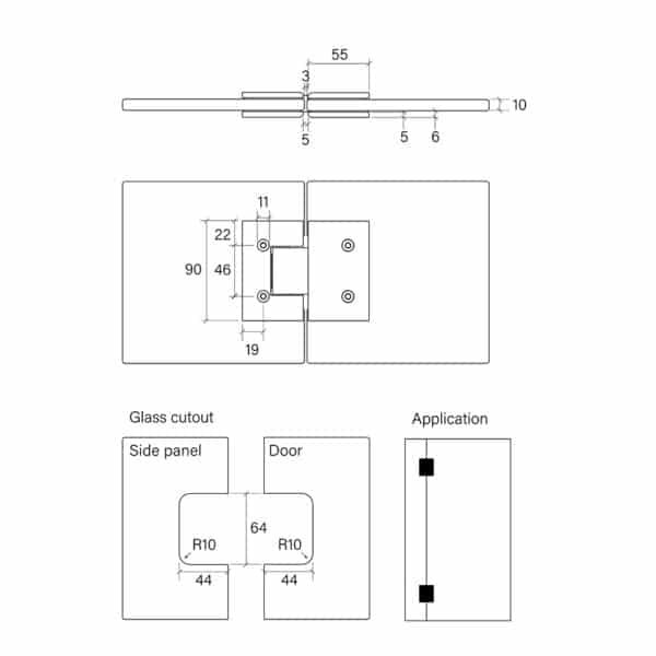 SHOWER HINGE, GLASS-TO-GLASS 180 DEGREE - Image 2