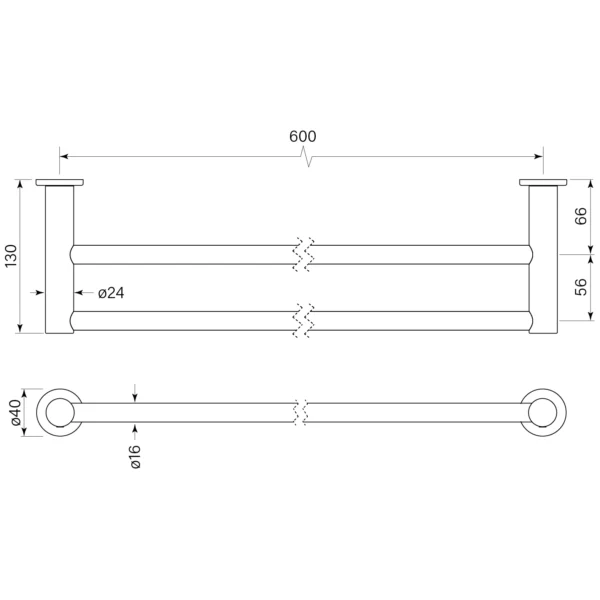 PEGASI TOWEL RAIL DOUBLE 600 - Image 2