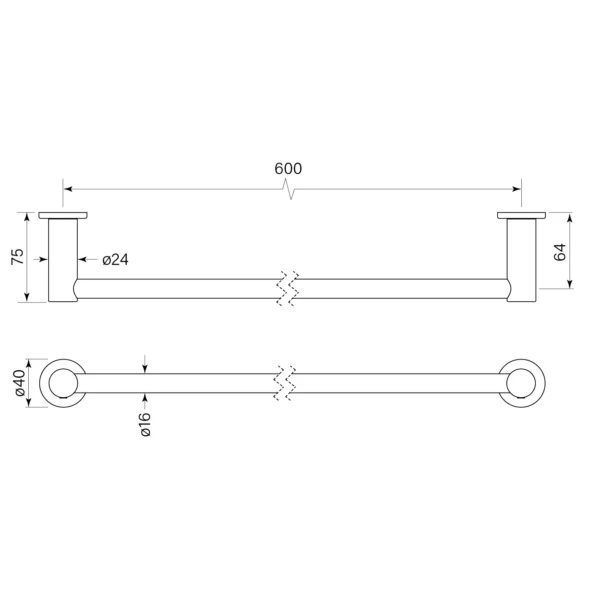 PEGASI TOWEL RAIL SINGLE 600 - Image 2