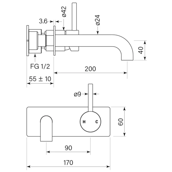 PEGASI M BACK PLATE BATH MIXER 200 - Image 3