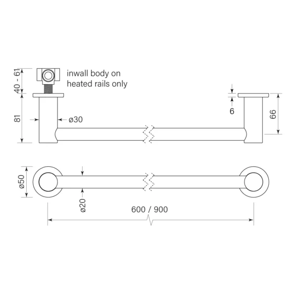PEGASI NON-HEATED TOWEL RAIL 600 - Image 2