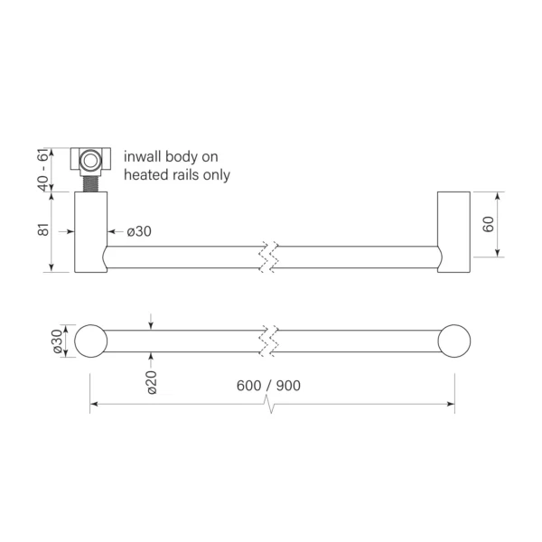 PEGASI NF NON-HEATED TOWEL RAIL 600 - Image 2