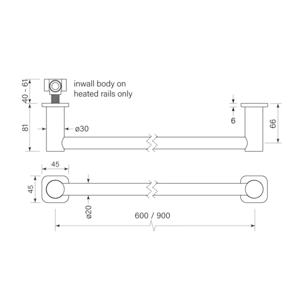 ZEOS NON-HEATED TOWEL RAIL 900 - Image 2