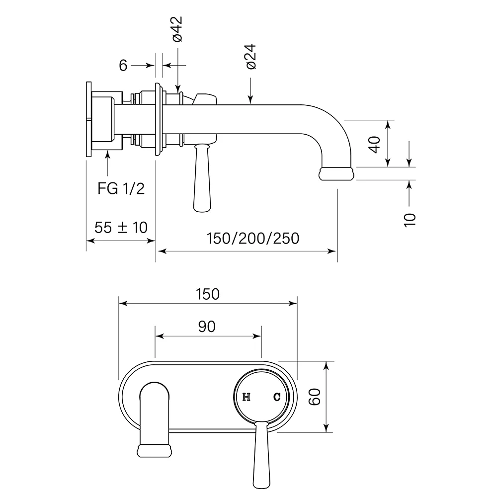 Cascade Fkit Backplate Bath Mixer 200 - Image 7