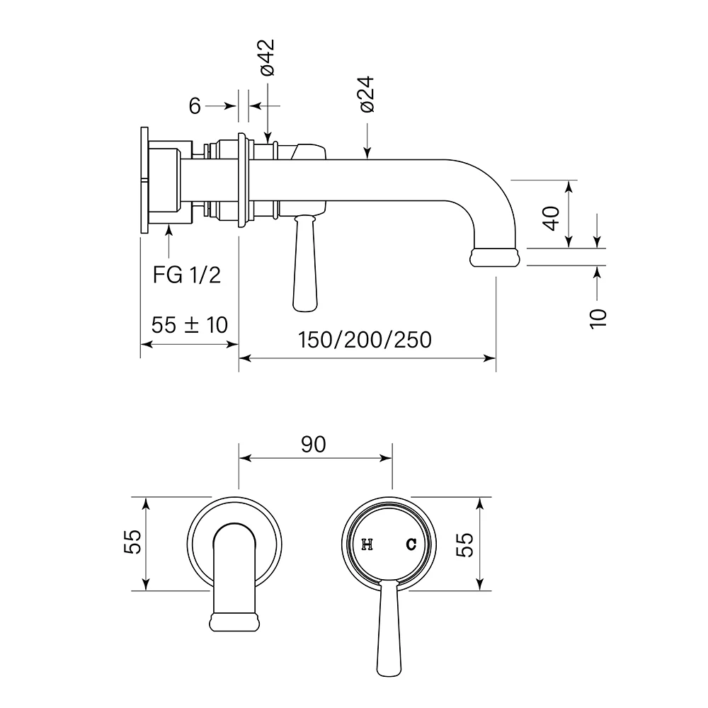 Cascade Fkit Wall Basin Mixer Set 200 - Image 2