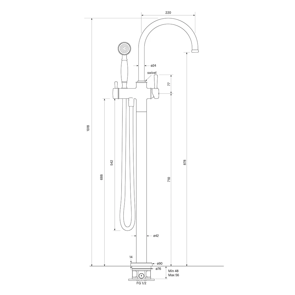 Cascade Fkit Floor Mixer w handshower - Image 2