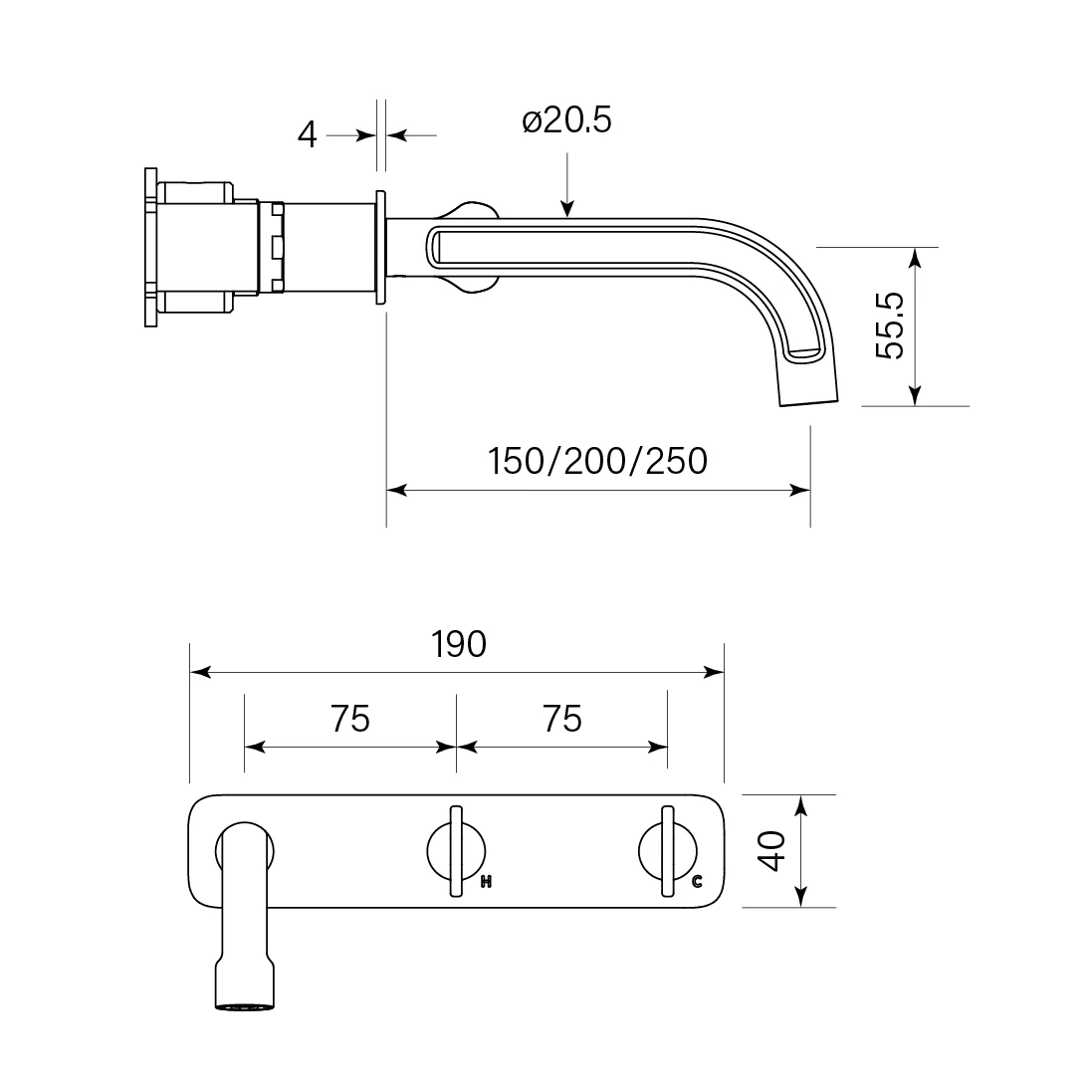 Fkit Figura Key Wall Basin Tap set, 200 - Image 13