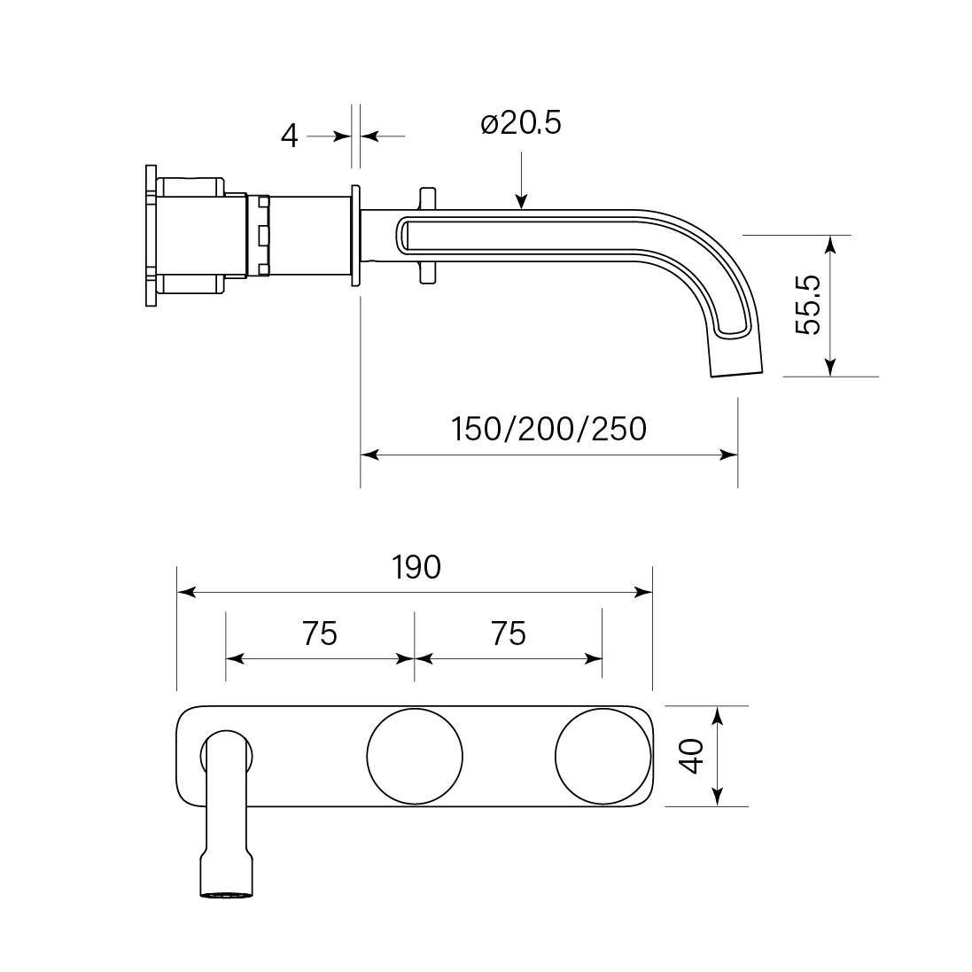 Fkit Figura Disc Wall Bath Tap set, 150 - Image 2