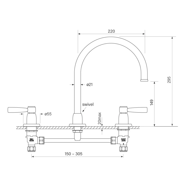 Bremont Lever Sink Set Hob - Image 2