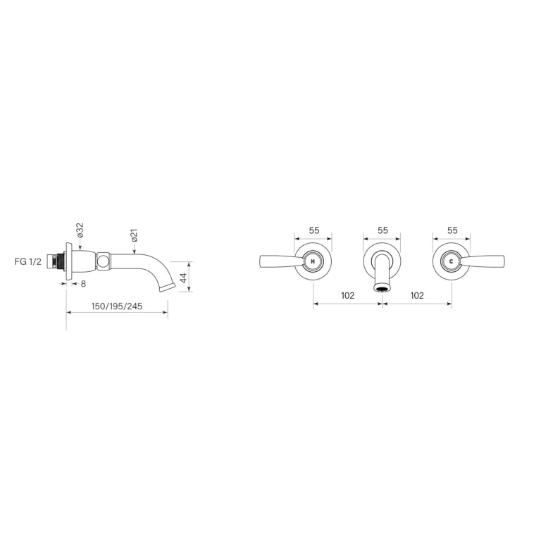 Bremont Lever Wall Bath Set 150 - Image 2