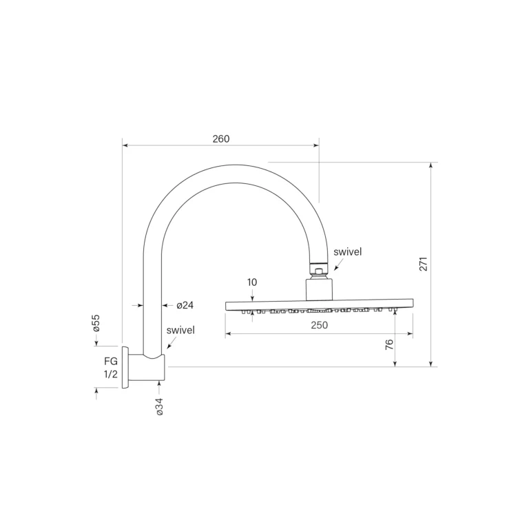 Bremont Overhead Shower, HCurve 250head - Image 2