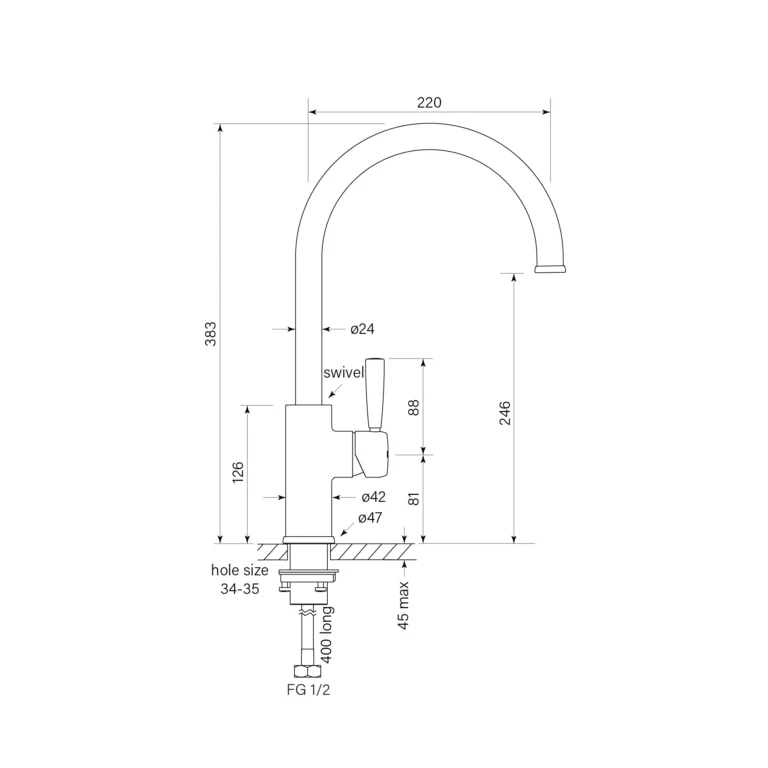 Bremont Sink Mixer Curve 220 - Image 2