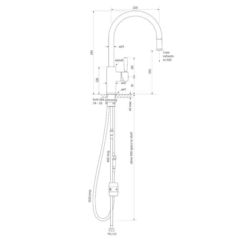 Bremont Sink Mixer Curve Pull Out - Image 2
