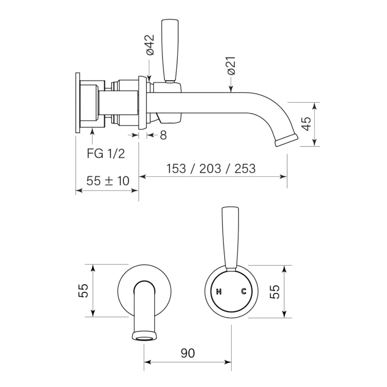 Bremont Wall Bath Mixer Set 250 - Image 2