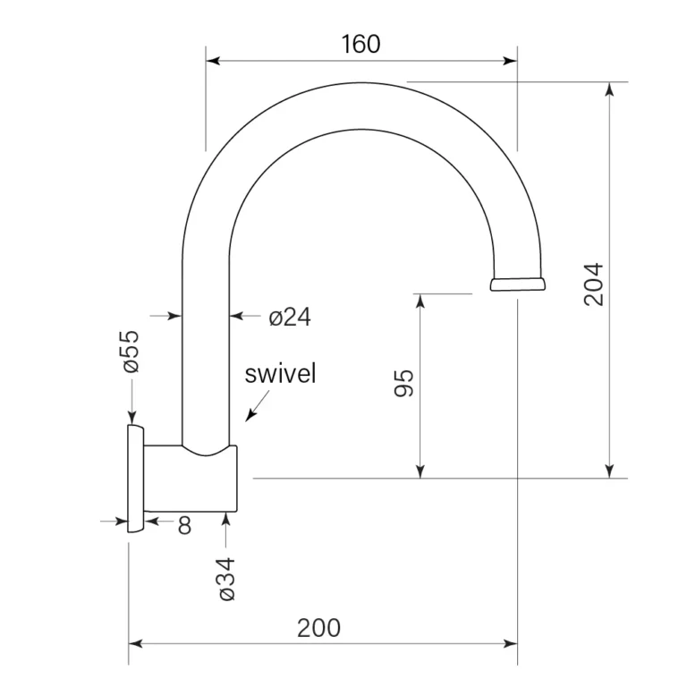 Bremont Wall Sink Spout 200 Swivel - Image 2
