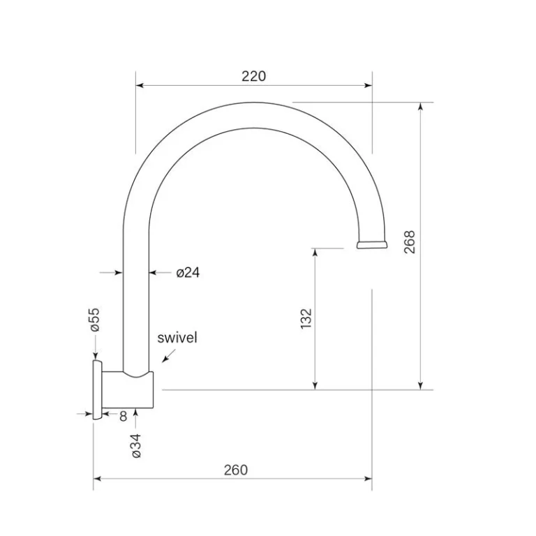 Bremont Wall Sink Spout 260 Swivel - Image 2