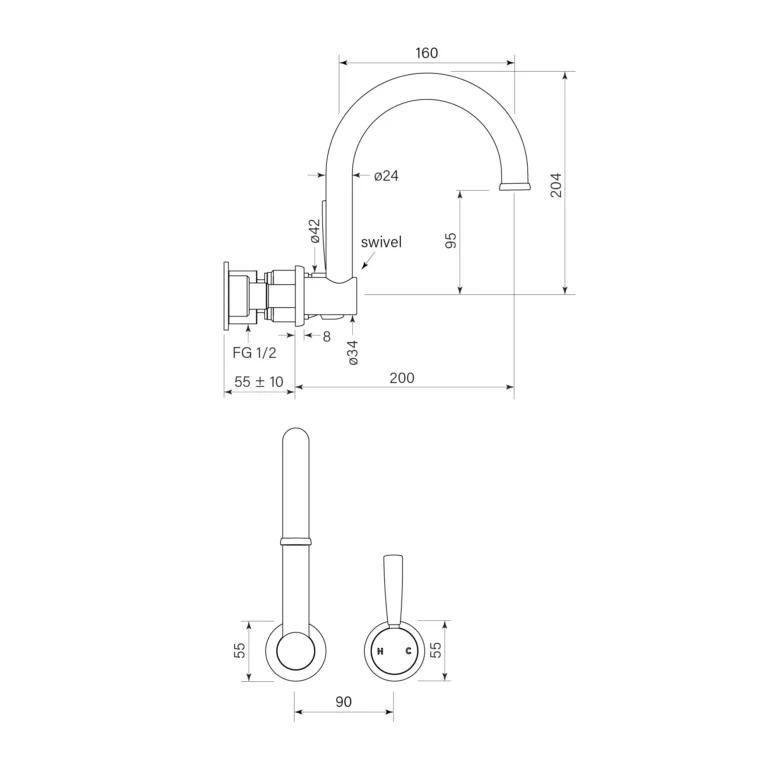 Bremont Wall Swivel Basin Mixer Set - Image 2