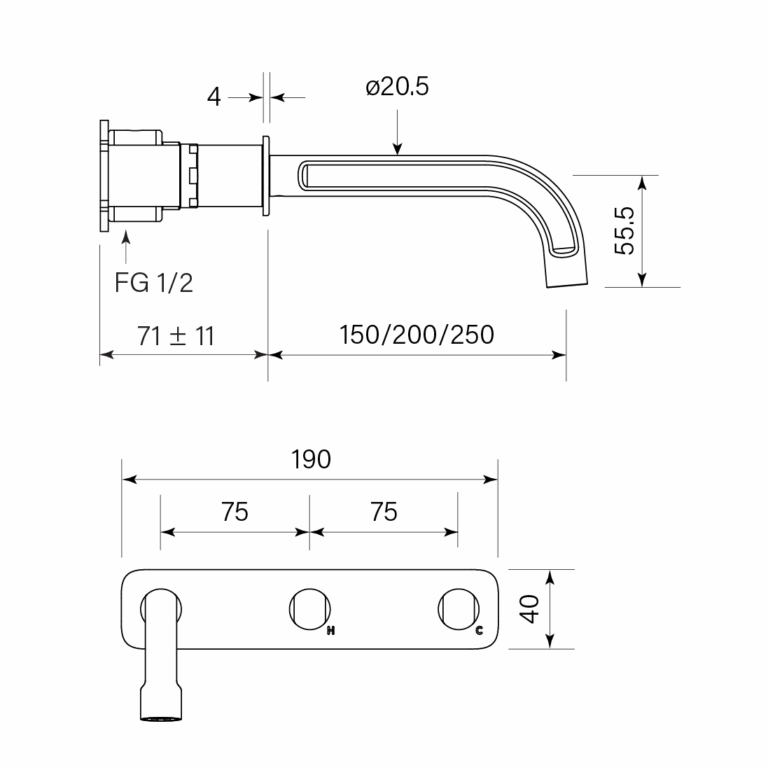 Figura Form Wall Bath Tap Set 200 - Image 2
