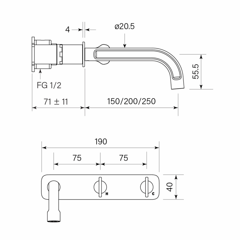 Figura Key Wall Bath Tap Set 250 - Image 2